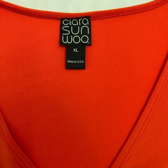 Clara Sunwoo Dress Cold Shoulder Faux Wrap V Neck Women's Red XL - Picture 7 of 9